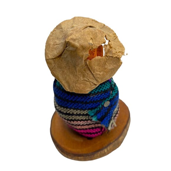 Handcrafted Wooden Folk Art Figurine Man With Poncho & Hat Carved Southwest 3” - Picture 3 of 10